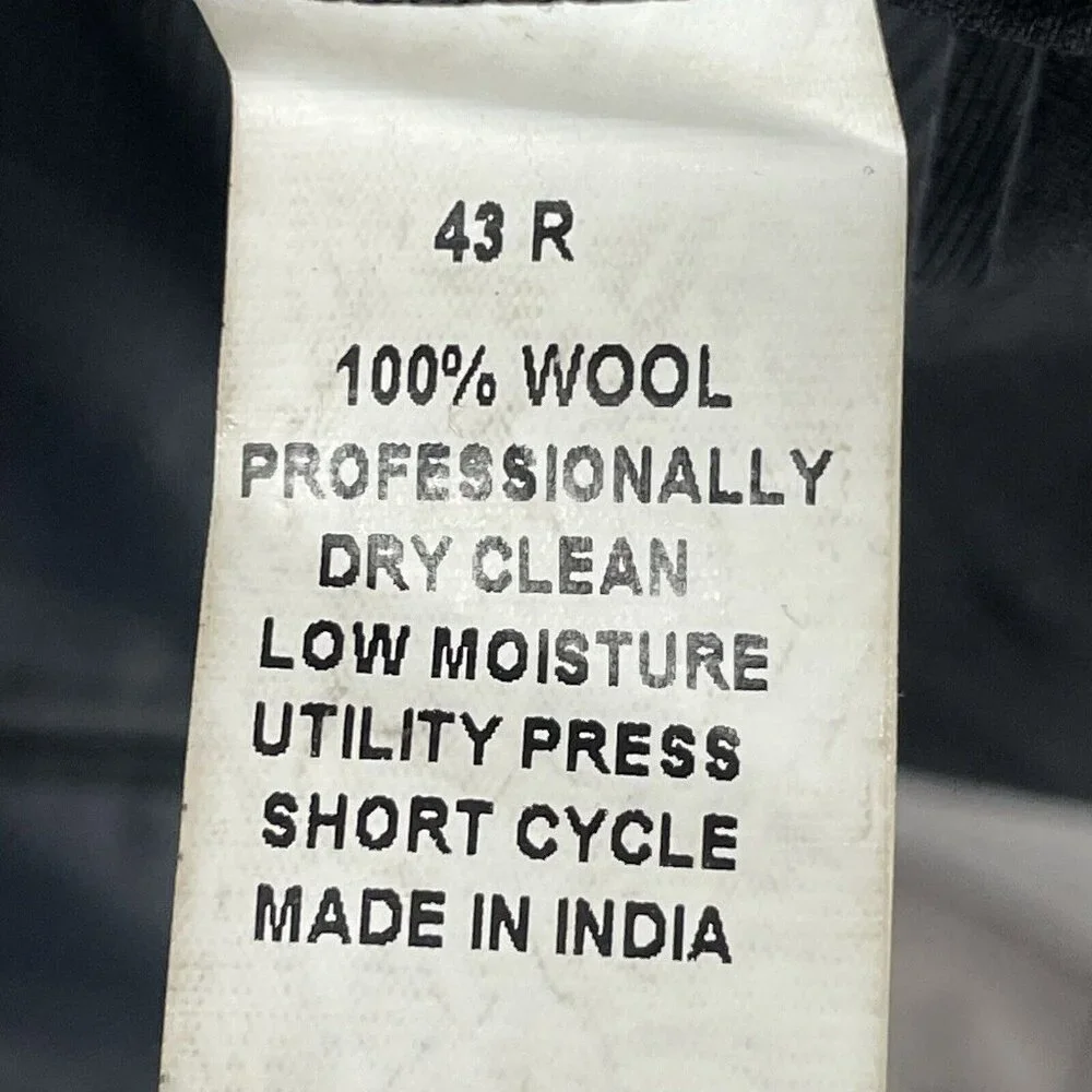Jos A Bank 1905 Black 100% Wool Slim Fit 2 Button Vented Notch Suit Blazer 43R
